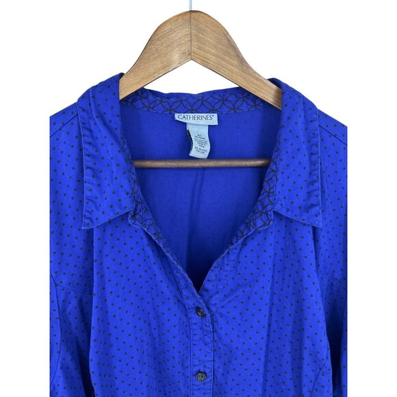 Catherines Womens Button-Up Blue Polka Dot Shirt Size 4X 30/32W - Picture 2 of 9